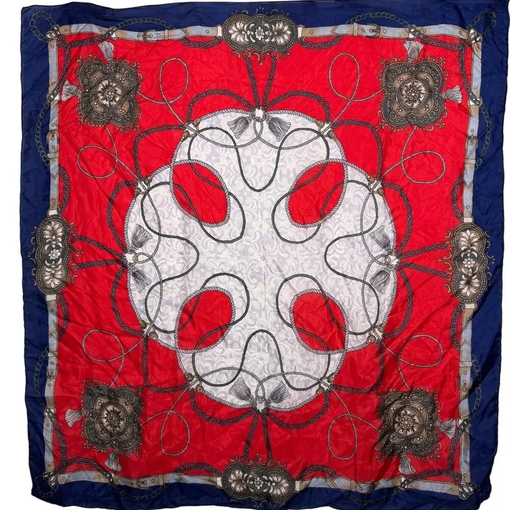 Golden Dragon brand 100% silk preppy nautical silk scarf red blue 32 x 33.5